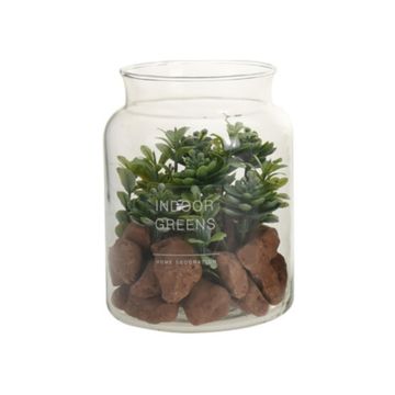 Mini jade artificial plant succulent glass vase 12.5cm