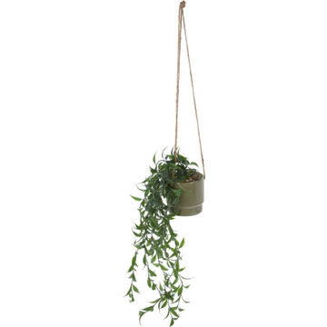 Hemp rope artificial hanging plant green ceramic pot 10x10cm