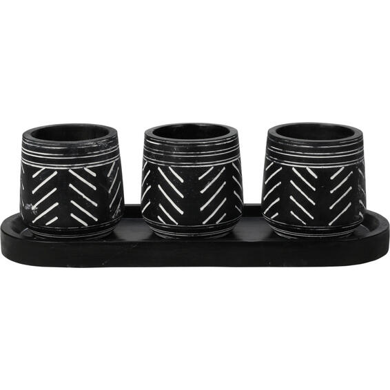 4pc flower pot set tray cement black & white carvings 30cm
