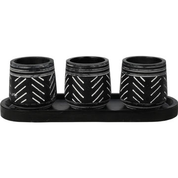 4pc flower pot set tray cement black & white carvings 30cm
