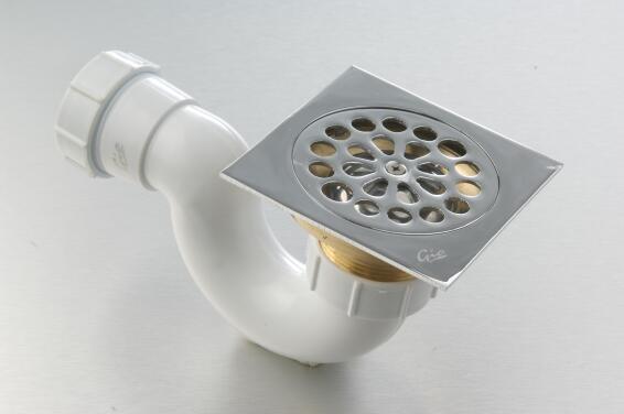 Shower trap with square chrome grate