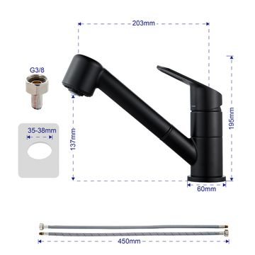 Delinia kemi pullout  kitchen tap matte black