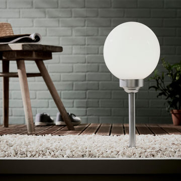 Inspire Solar Plastic Ball Garden Spike light Cool White Silver