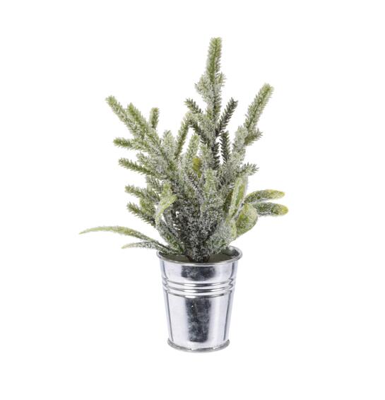 Mini artificial plant snowy pine in metal planter 180cm