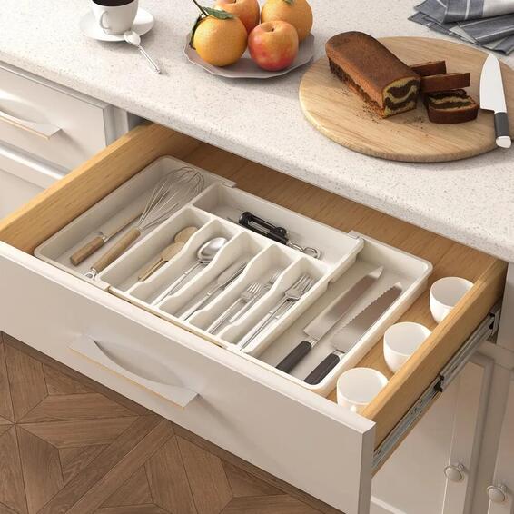 Fine living extendable cutlery tray grey