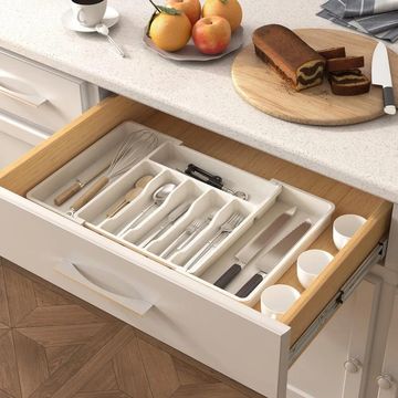 Fine living extendable cutlery tray grey