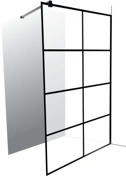 Shower screen and arm Everest black 8 panel with clear glass 120x200cm ...
