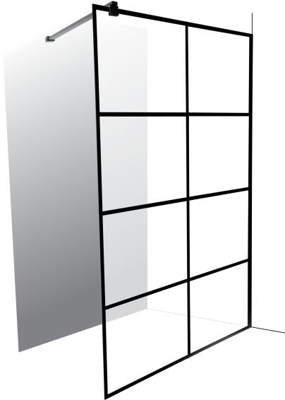 Shower screen and arm Everest black 8 panel with clear glass 120x200cm