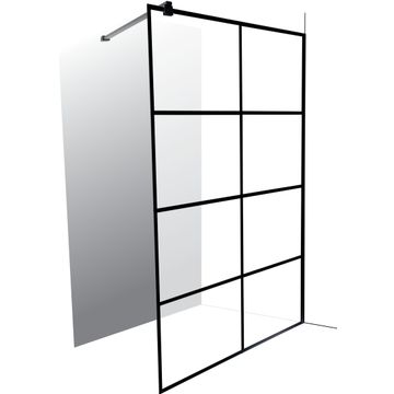 Shower screen and arm Everest black 8 panel with clear glass 120x200cm
