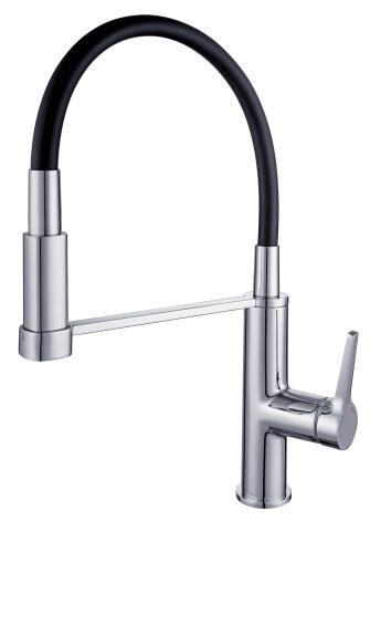 Franke Kitchen Sink Mixer Tap Mirus Pro Spring Neck Chrome With Black Hose H46Cm Spout Reach 22.1Cm