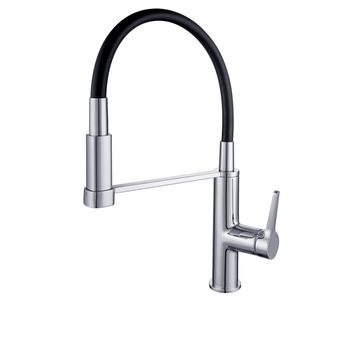 Franke Kitchen Sink Mixer Tap Mirus Pro Spring Neck Chrome With Black Hose H46Cm Spout Reach 22.1Cm