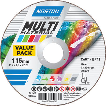 Cutting disc 115x1x22,2mm NORTON Multipurpose 5 Pieces