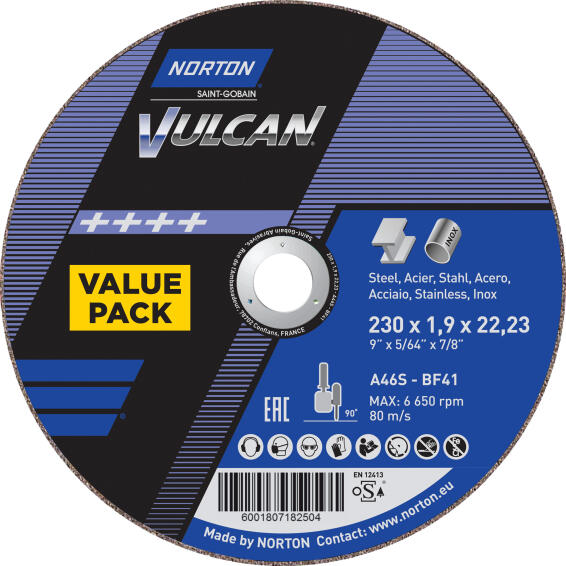Cutting disc 230x1.9x22,2mm VULCAN 3 Pieces
