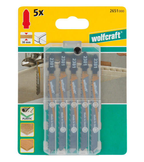 5 Jigsaw blades WOLFCRAFT T-shaft hcs clean cut