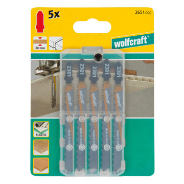 5 Jigsaw blades WOLFCRAFT T-shaft hcs clean cut