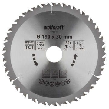 Circular saw blade WOLFCRAFT ct 30 teeth 190x30x24