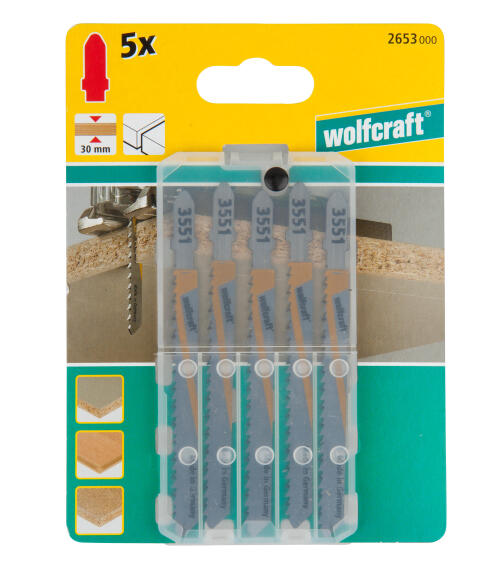 5 Jigsaw blades WOLFCRAFT T-shaft hcs fine cut