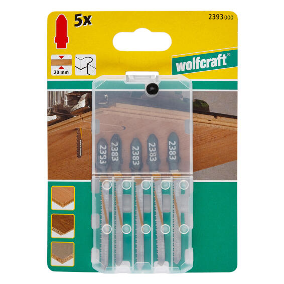 5 Jigsaw blades WOLFCRAFT T-shaft hcs curved cut