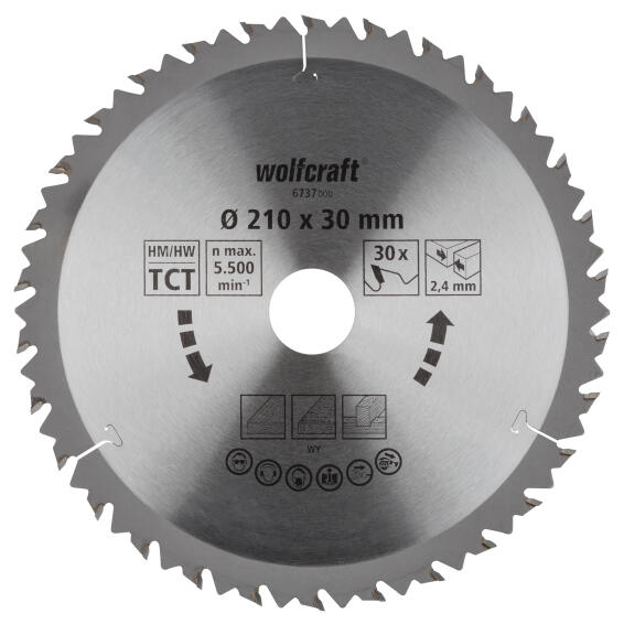 Circular saw blade WOLFCRAFT ct 30 teeth 210x30x24