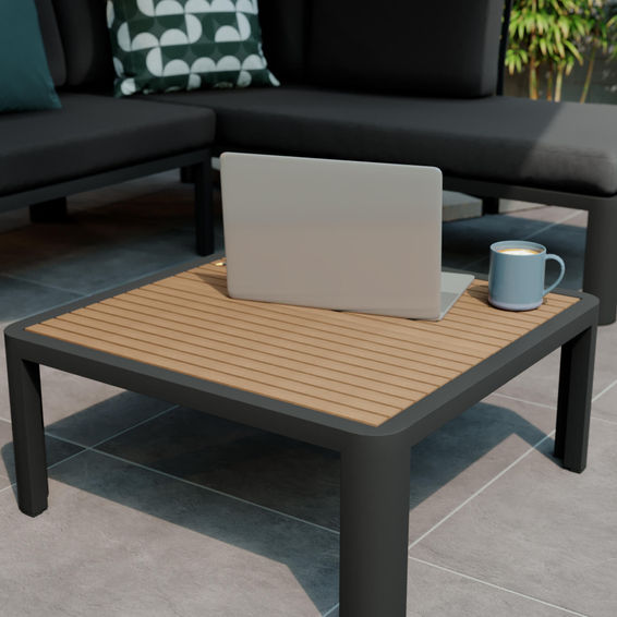 Olea 4-Piece Corner Set Aluminium & Steel with Acacia Low Table 65x65cm Dark Grey