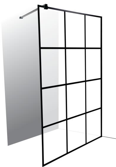 Mont blanc 12 panel bath shower screen and arm black w120xh200cm