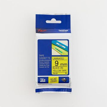Brother TZE-621 Laminated Label Tape, 9mm, Black on Yellow