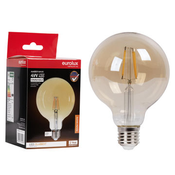 Eurolux mini maxi globe g95 filament amber 4w led e27 dimmable