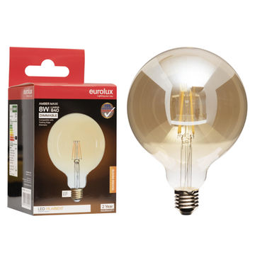 Eurolux maxi globe g95 filament amber 8w led e27 dimmable