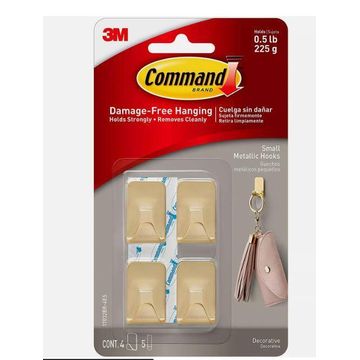 COMMAND 4SML METALLIC HOOK GOLD/ 5STRIPS