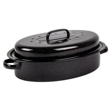 Kaufmann oval enamel coated pan + lid 5l