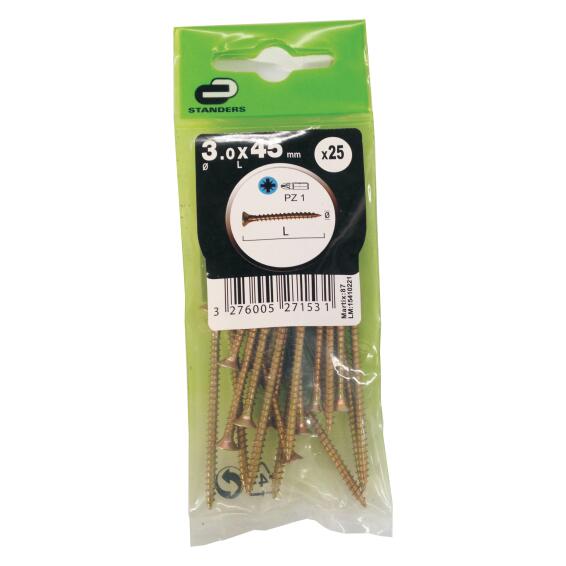 Chipboard screws countersunk pozidriv1 3.0x45mm 25pc standers
