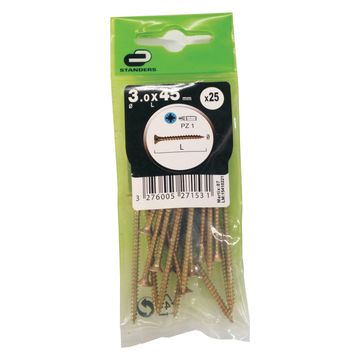 Chipboard screws countersunk pozidriv1 3.0x45mm 25pc standers