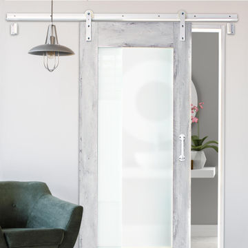 Interior Sliding Door kit with sliding mechanism SLIDE N SPACE Lockeport with white glass W930mm x H2050mm