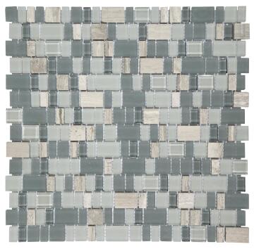 Mosaic Glass and Stone Tile Frosted Grey 300x300mm