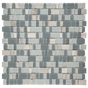 Mosaic Glass and Stone Tile Frosted Grey 300x300mm