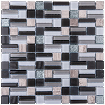 Mosaic Glass & Stone Tile Grey Mix 300x300mm