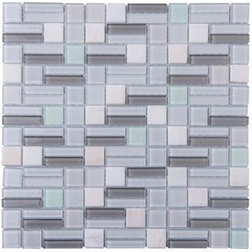 Mosaic glass & stone tile white mix 300x300mm
