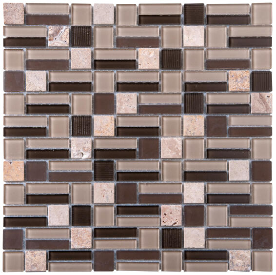 Mosaic Glass & Stone Tile Beige Mix 300x300mm