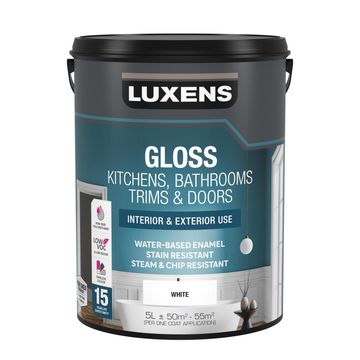 Luxens Kitchen & Bathroom Door & Trim Gloss White 5L