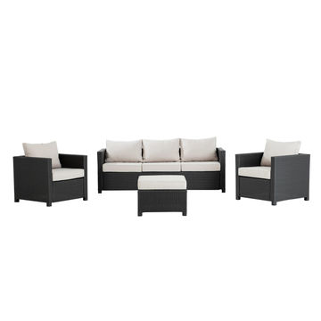 4Pc Coffee Set Nereis Aluminium 3 Seater 169X68X62, 1 Seater 73X68X62 With Polyester Removable Cover Cushions White+ Coffee Table Aluminium 57X57X30 With A Polyester Cushion Top