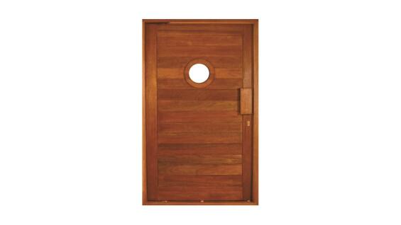Exterior Door Hardwood with Frame (prehung) Horizontal Slats with Round Glass Right Hand Opening-w1310xh2120mm