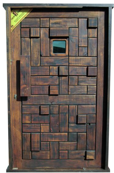 Entry Door Mixed Solid Wood with Frame (prehung) Rustic with Mirror Glass Right Hand Opening-w1310xh2120mm