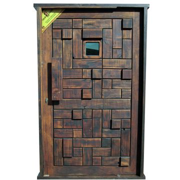 Entry Door Mixed Solid Wood with Frame (prehung) Rustic with Mirror Glass Right Hand Opening-w1310xh2120mm