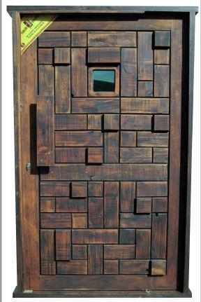 Entry Door Mixed Solid Wood with Frame (prehung) Rustic with Mirror Glass Left Hand Opening-w1310xh2120mm