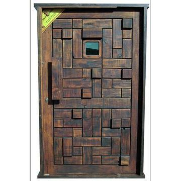 Entry Door Mixed Solid Wood with Frame (prehung) Rustic with Mirror Glass Left Hand Opening-w1310xh2120mm