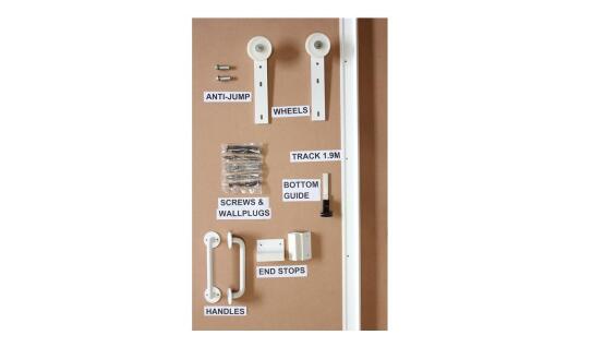 Sliding Mechanism (without door) Barn style for Wooden Strap Door up to 35kg and 930mm width with White Visible Rail and Door Handle