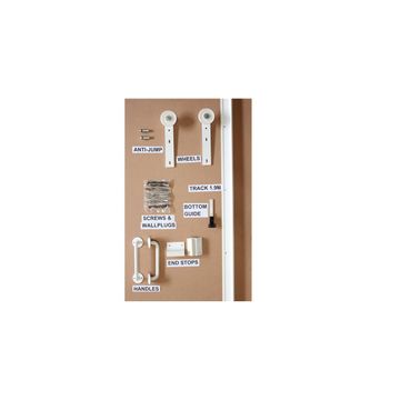 Sliding Mechanism (without door) Barn style for Wooden Strap Door up to 35kg and 930mm width with White Visible Rail and Door Handle
