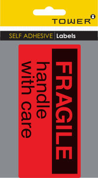 Fragile self adhesive labels tower 70x150mm 25pc