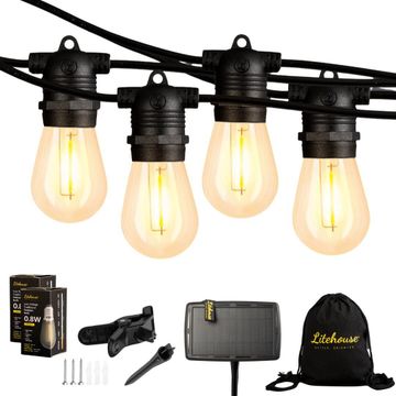 Litehouse solar led festoon outdoor bulb string lights - black - 10 bulbs - warm white - 10m
