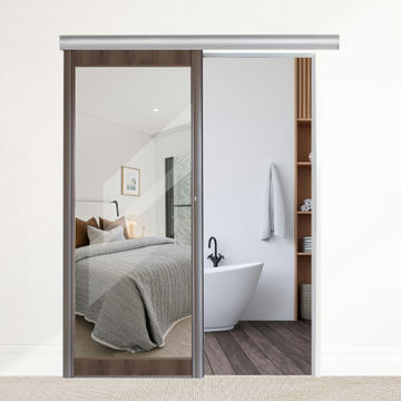 Slide n Space Alpha Mirror Door 1-Side Walnut 980×80×2220mm